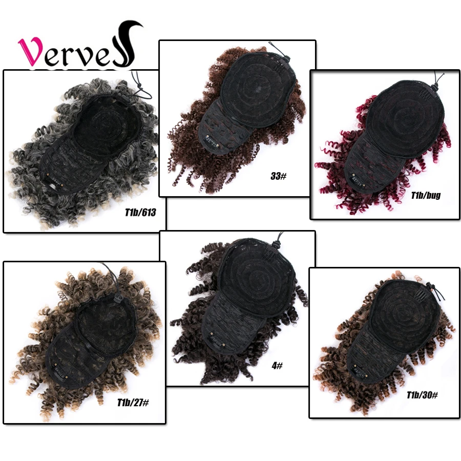 Syntetyczny wysoki Puff Afro perwersyjne kręcone kucyk z grzywką włosy w koński ogon rozszerzenie sznurkiem krótki Afro koński ogon klip w