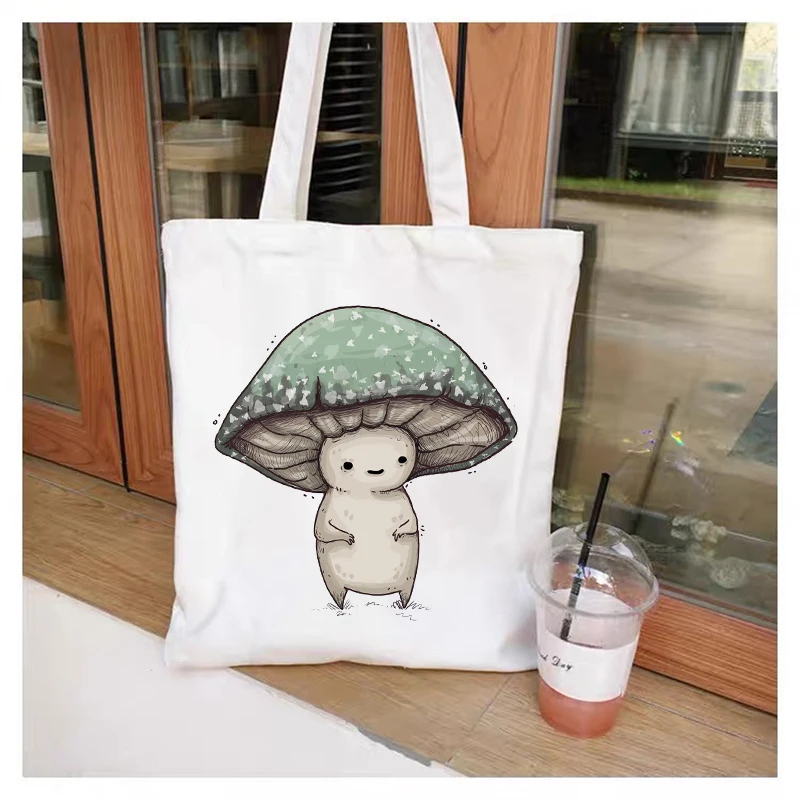 Women Canvas Shopping Bag Female Canvas Bag Funny Mushroom Eco Handbag Tote Reusable Grocery Shopper Bags Students Book Bag