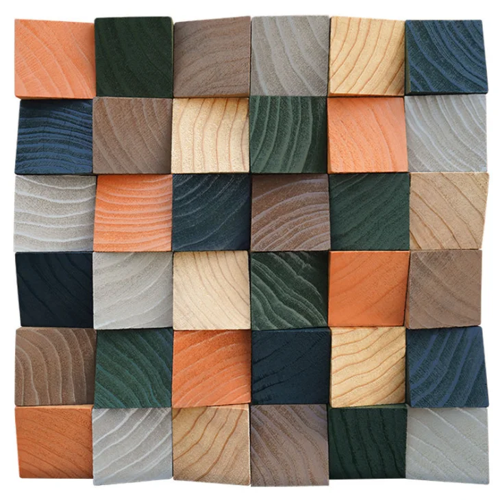 11 PCS 3D Gray Blue Green Orange Yellow Black Pine Wood Moaic Backsplash Wall Tile DQ185