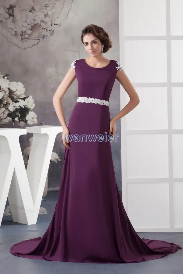 Vestidos de novia de sirvienta con apliques de nuevo diseño, vestido de noche largo formal con manga de casquillo para mujer, envío gratis, 2014