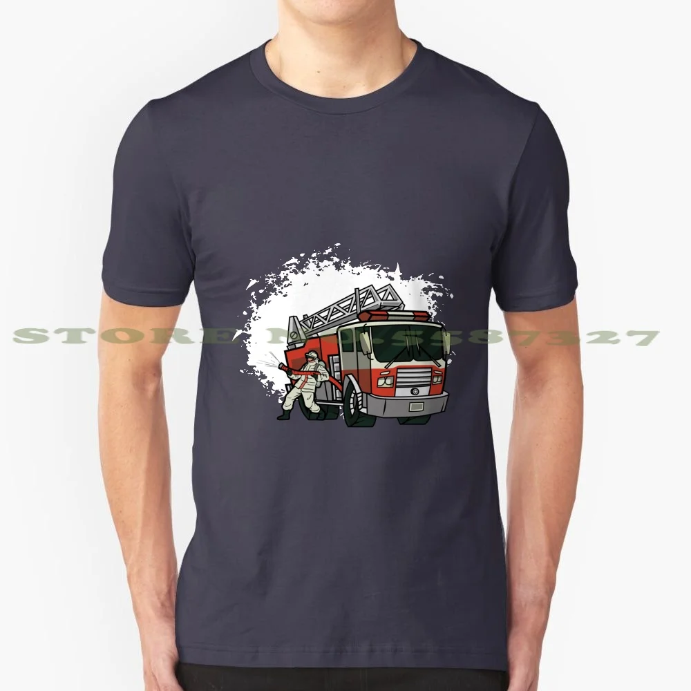 Fireman Truck 100% Cotton T-Shirt Firefighter Fireman Truck Vehicle Emergency Love Giftidea Trend