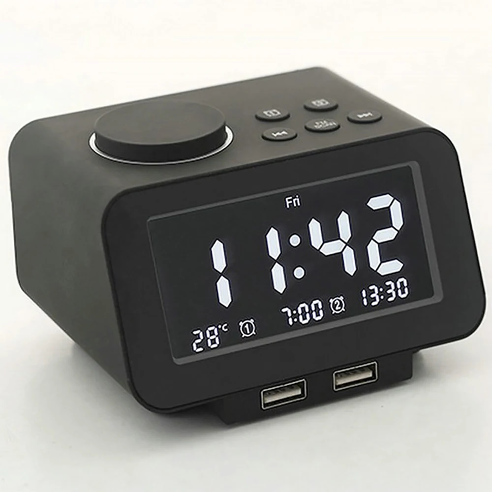 Alarm Clock Digital Electronic Smart Mechanical LED Dual Wireless Bluetooth FM Radio USB Charger Snooze Temperature Music Player