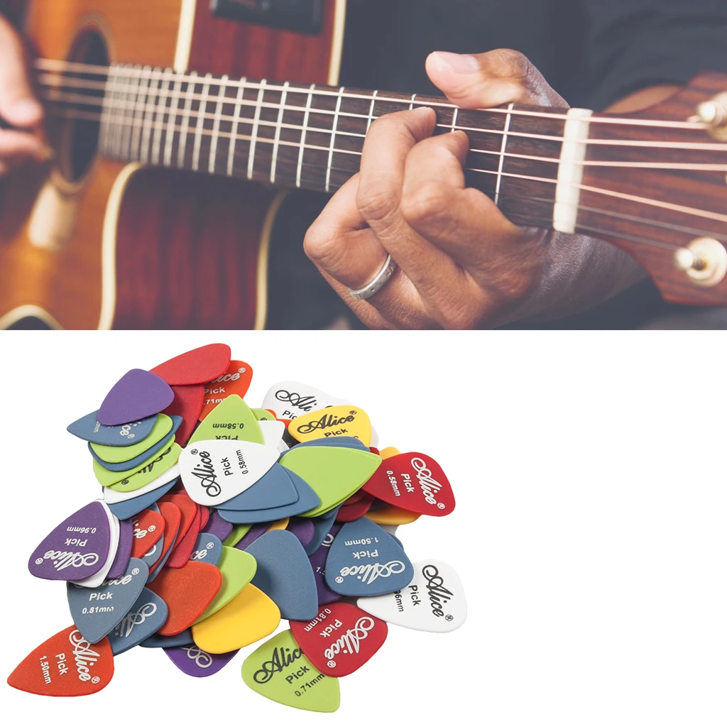 

100pcs Acoustic Electric Guitar Picks Plectrum 0.58/0.71/0.81/0.96/1.20/1.50mm Thickness + Pick Box