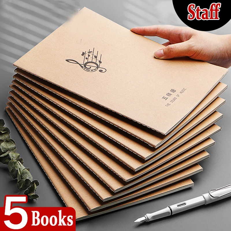 200 Pages B5 Five Line Spectrum Staves Exercise Book Staff Music Sheet Notebook Piano Keyboard Accessories 5 books