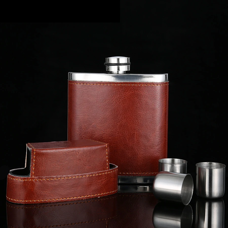 Leather Hip Flask A Bottle Of Whiskey Original Pockets Liquor Patches Groomsman Gifts 8OZ Flask For Alcohol  Stainless Steel