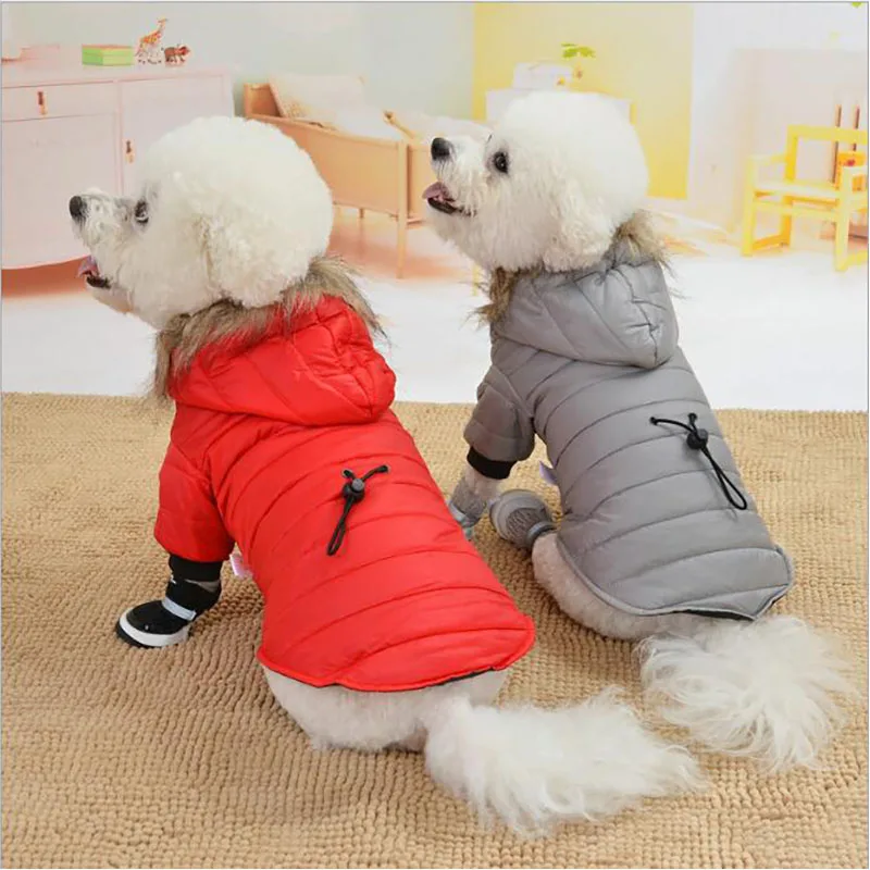 Winter Warm Dog Coats for Small Dogs Fur Hood Jackets Waterproof Pet Puppy Costumes French Bulldog Chihuahua Outfits Clothing