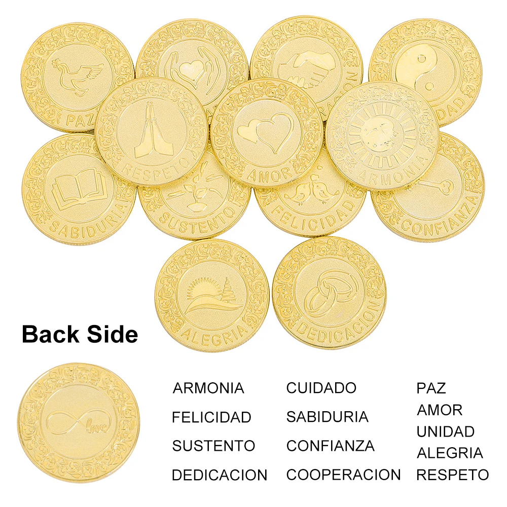 Spanish Arras Para Boda Unity Coins For Wedding Set With Heart Gift Box Ceremony Bride Favors Jewelry