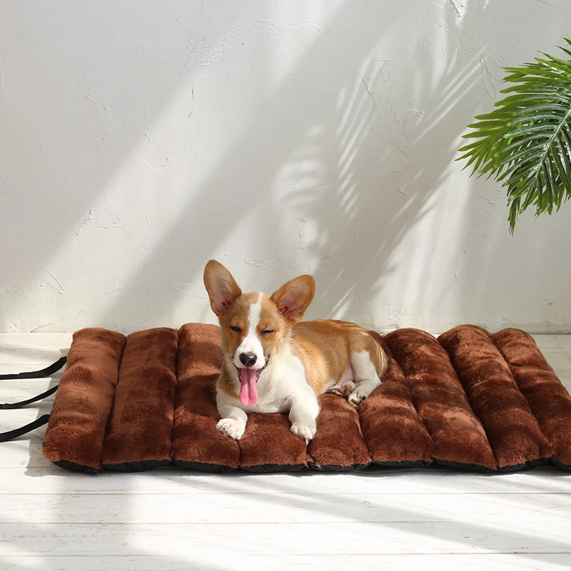 Benepaw Warm Foldable Dog Bed Autumn Winter Anti-slip Thick Puppy Pet Mat Short Plush Medium Large Dog Cushion Easy To Store