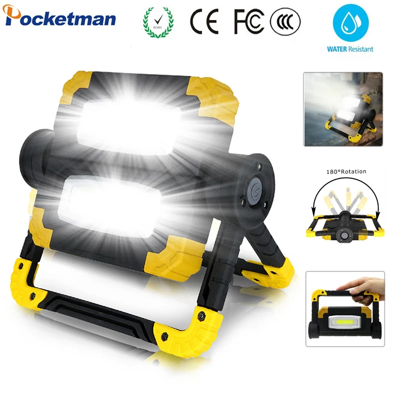 Projecteur LED portable pour réparation camping, lampe de travail, budgétaire étanche, utilise 4 piles AA, 190W