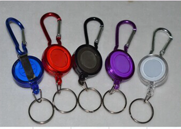 Carrete de insignia multifuncional, llavero retráctil de retroceso, Soporte para tarjeta de identificación, Cordón de Acero, 6 colores dulces