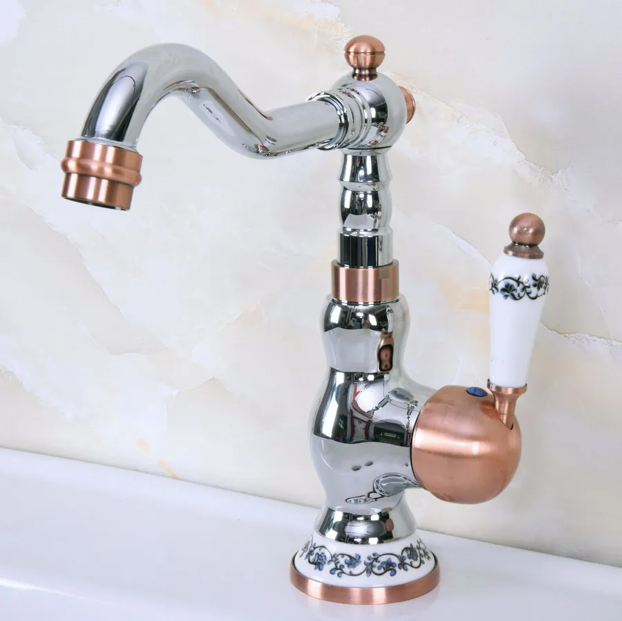 

Chrome Antique Red Copper Deck Mounted Kitchen Faucet Bathroom Basin Faucet Sink Faucet Mixer Hot and Cold Water Tap Lnf906