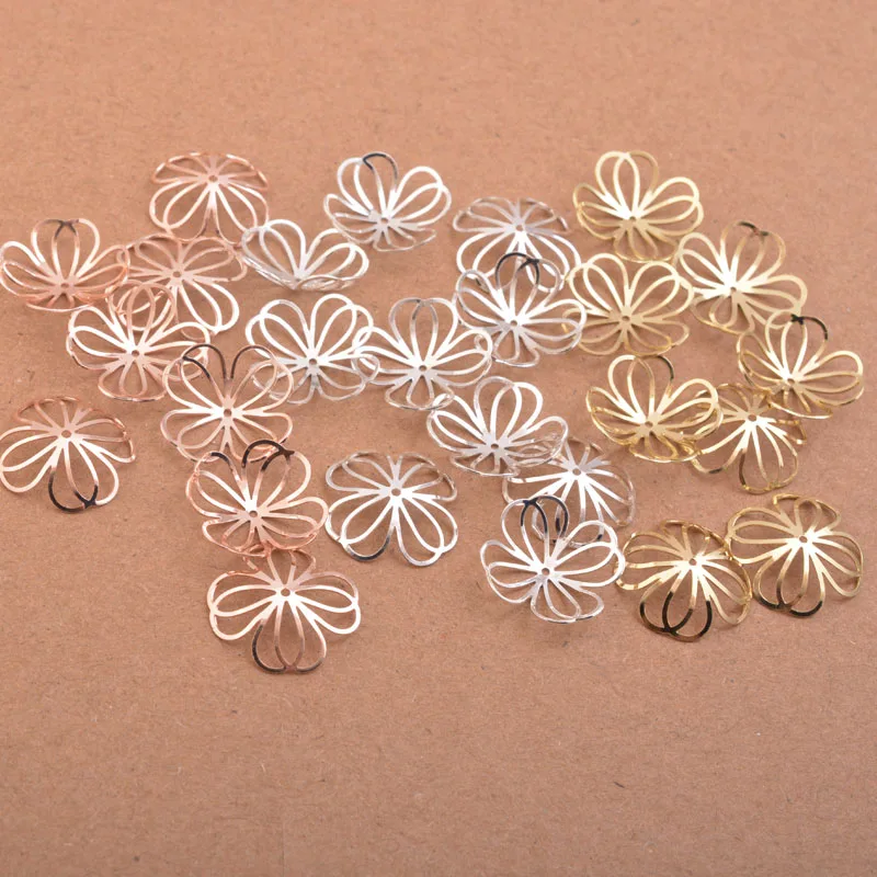 50 pz 15mm Filigrana Fiore Shap Perline Tappi Oro Rosa Ottone Risultati Dei Gioielli Perline Del Distanziatore Per Creazione di Gioielli Collana di