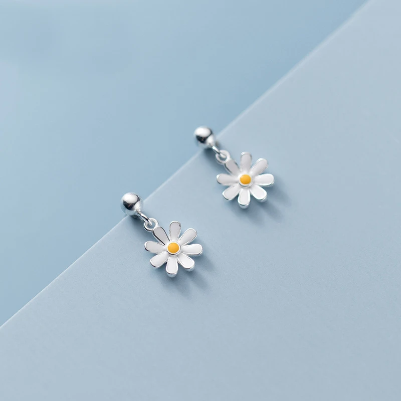 MloveAcc Enamel Colors Sunflower Short Earrings for Kids Girl Daughter 925 Sterling Silver Daisy Flower Earring Fine Jewelry