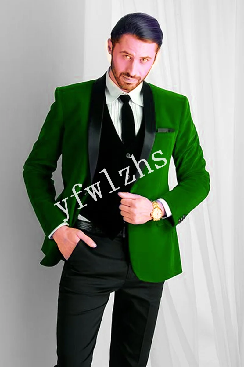 New Arrival Velveteen Groomsmen Shawl Lapel Groom Tuxedos Men Suits Wedding/Prom Best Man Blazer ( Jacket+Pants+Vest+Tie) B369