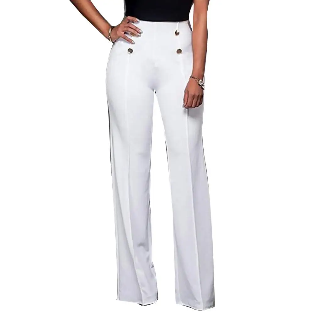 Loose Women Pants High Waist Flared Trousers Elastic Loose Slacks Solid Color Full Length Wide Leg Dress Pants Trousers