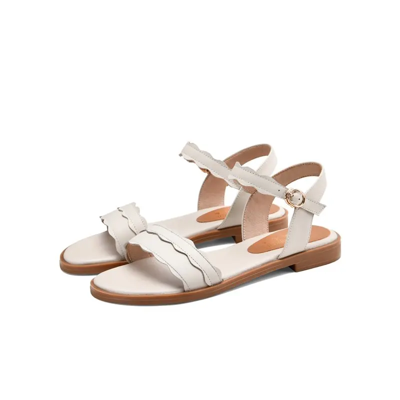 MORAZORA Plus size 34-43 New Genuine Leather Shoes Woman Buckle Flat Sandals Solid Color Casual Summer Women Sandals Footwear