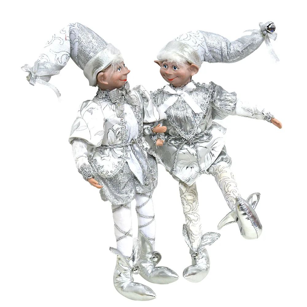 

2 pcs pack silver 12" - 24" elf doll plush toys holiday party fancy Christmas tree decoration family gifts 2pcs/set