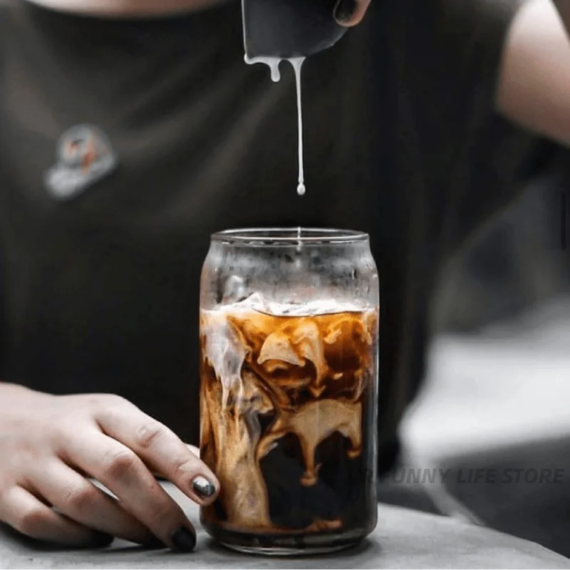 Creative Iced coffee Glass Cup With Straw latté Espresso Mocha Cola Cups Can Glass Transparent Tumbler Drinkware