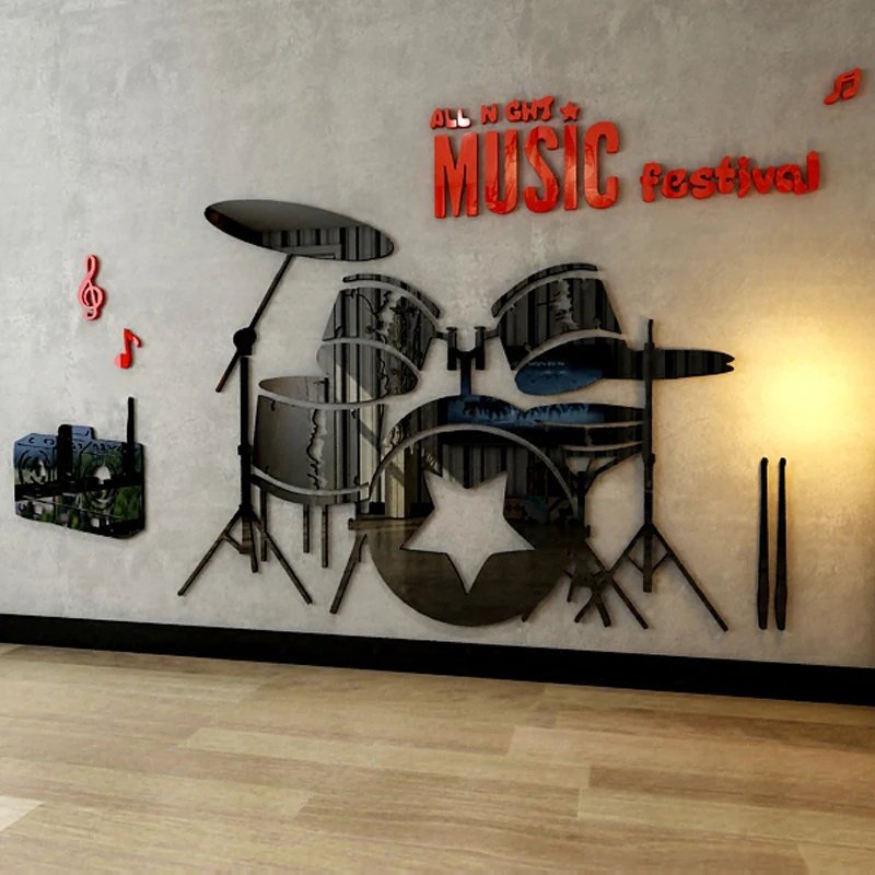 

3D Acrylic Wall Sticker for Children's Room, Shelf Drum, Music and Dance, Background Decoration, New Arrival