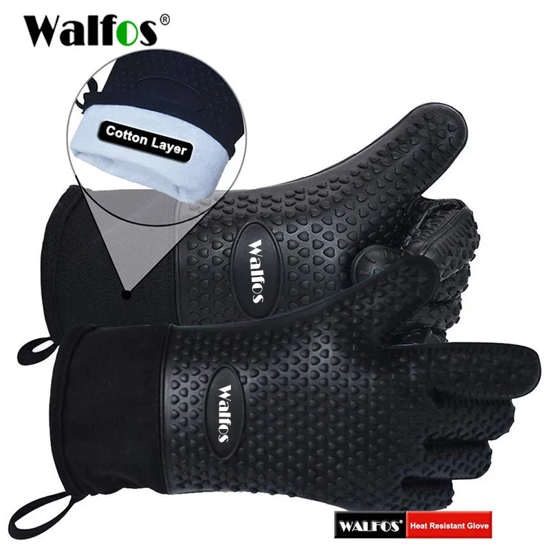 WALFOS 1 Piece Long Silicone Kitchen Gloves-BBQ Grill Glove Heat Resistant Cooking Glove For Grilling Microwave Oven Mitts Glove