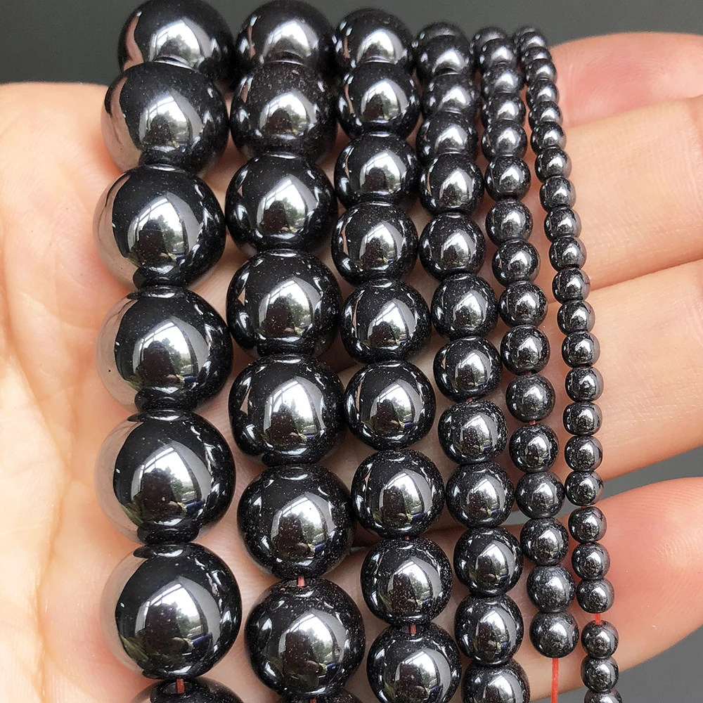 Natural Black Hematite Stone Round Loose Spacer Beads For DIY Jewelry Making Bracelet Earring Accessories 15\'\' 2 3 4 6 8 10 12mm