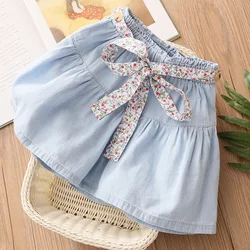 2024 Hot Summer Fashion New 3 4 5 6 7 8 9 10 11 12 Years Baby Child Solid Color Cotton Loose Kids Girls Denim Shorts With Belt