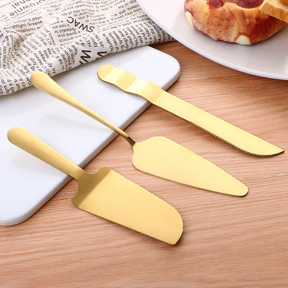 Kitchen Knives Set of 3 FREE Personalized Stainless Steel gold wedding caking Forks set shovel Pizza Knife Baking Accessories