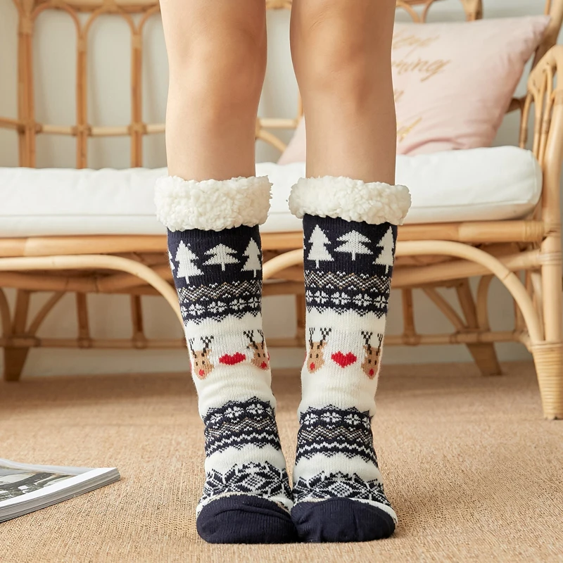 Christmas Warm Socks Plus Thicken Women Winter Fuzzy Socks Cute Cartoon Elk Home Sleep Floor Socks Girl Funny Xmas Gift New