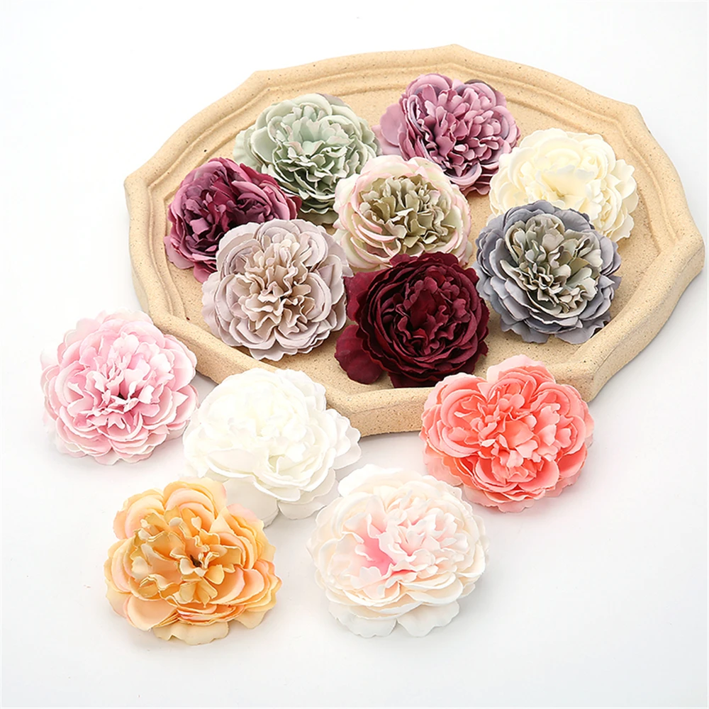 

Silk Flower Heads Burgundy Flowers Quality Bulk Big Peony Heads Artificial Plants 8cm Rose For Wedding Party Decor Craft Flowers