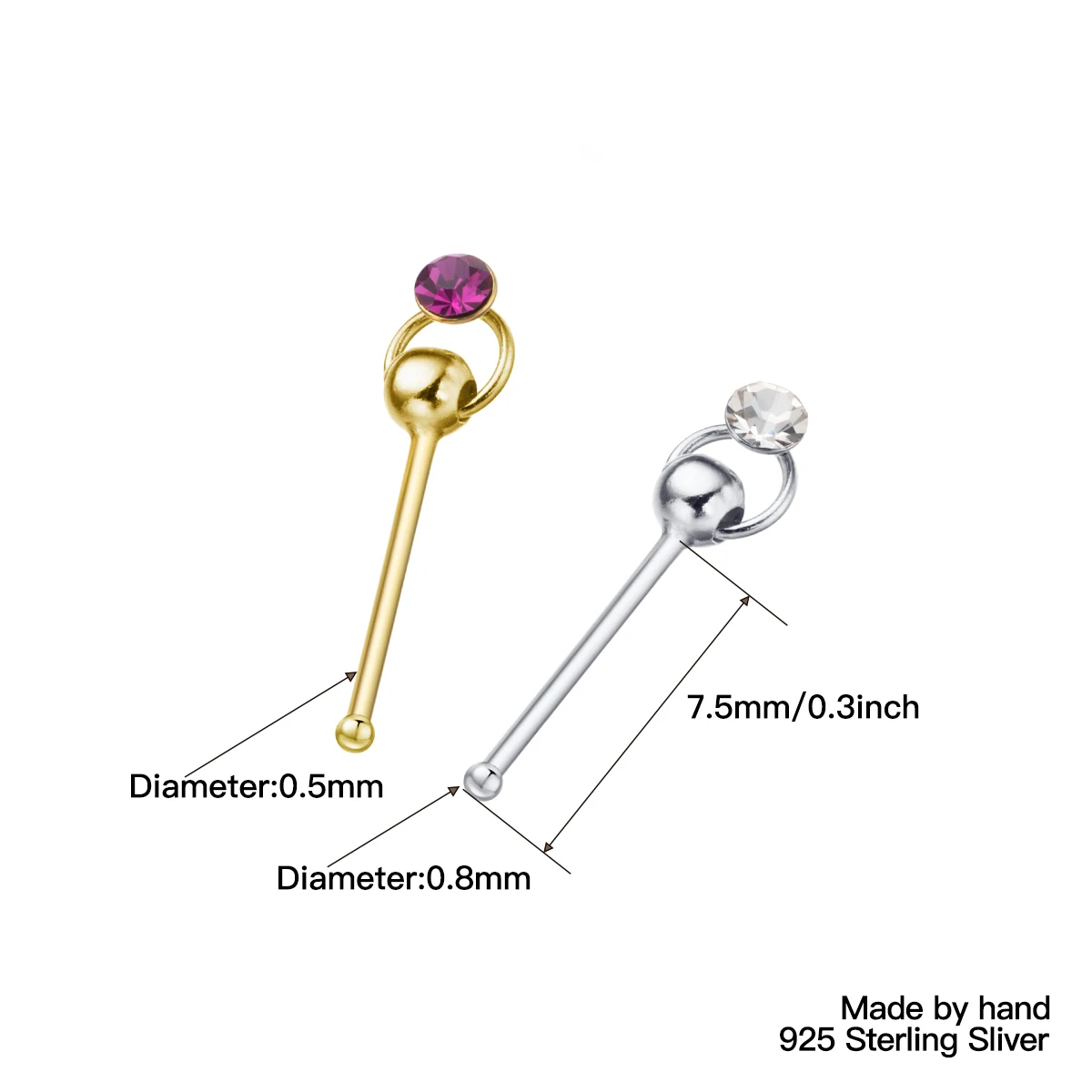 36Pcs 925 Sterling Silver Dangle Crystal Nose Piercing Nose Pin Stud Body Jewelry Pircing Nariz Percing Nez