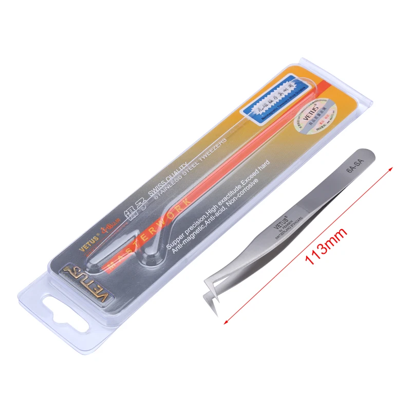 Vetus Precision Anti-magnetic Tweezers 2A-SA 5A-SA 5B-SA 6A-SA 27-SA Steel Curved Straight Tip Pincet Phone Repair Hand Tools