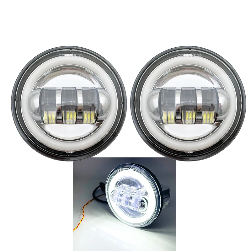 1 Pair 4.5“ 4 1/2 inch Motorcycle Chrome Black LED Fog Passing Auxiliary light with bracket For Touring Electra Glide