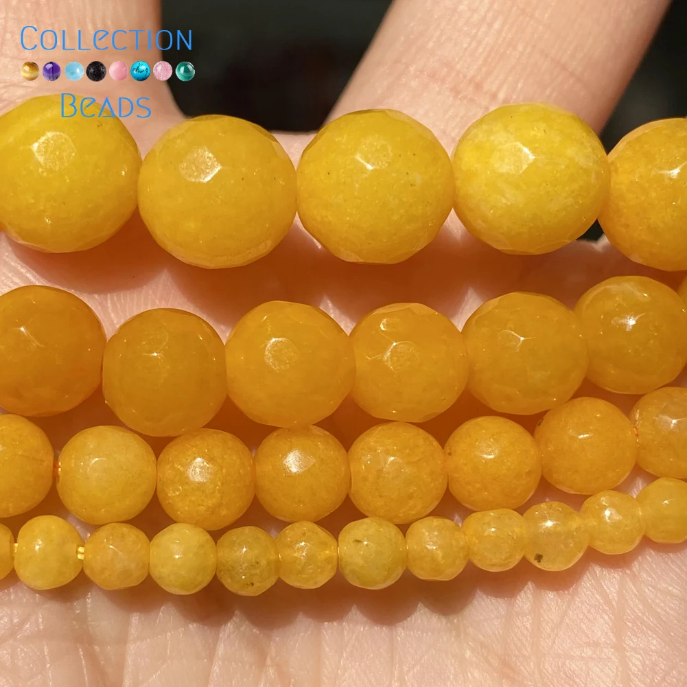 Natural Faceted Yellow Chalcedony Spacer Loose Round Bead For Jewelry Making 4-10 MM DIY Bracelets Accessories Wholesale 15