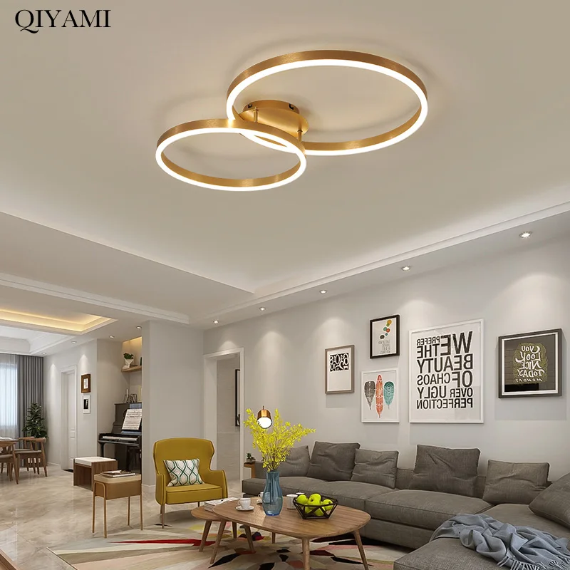 Nordic Creative Round Circle Chandeliers For Bedroom Living Room Restaurant Lighting Golden Coffee Lustre Ring Ceiling Lights