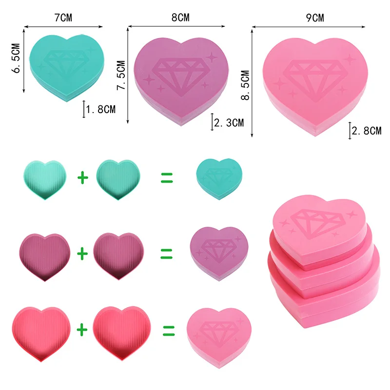 HOMFUN 3Pcs 5D Diamond Painting Tool Heart-Shaped Diamond Tray Box large-Capacity Tray Diamond Embroidery Accessories Case