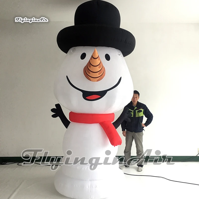 

Personalized 3.5m Height Lighting White Inflatable Snowman Model Balloon Wearing A Hat For Christmas House Outdoor Decoration