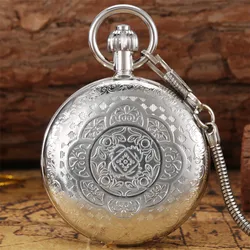 Flowers Pattern Silver Copper Mechanical Pocket Watch Automatic Self-Wind Pendant Antique Clock Full Hunter Retro Pocket Watches