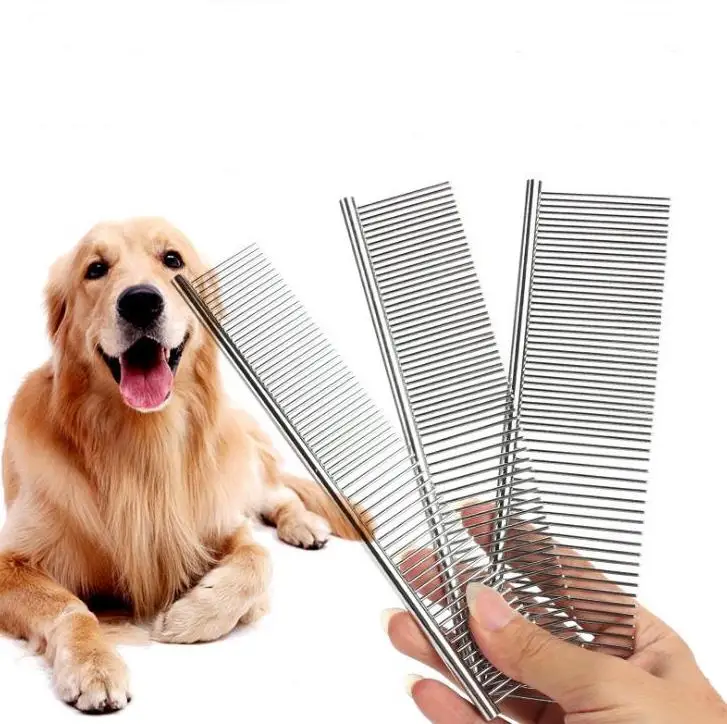 

S/M/L Pet Double Row Comb Stainless SteelLice Rake For Puppy Dog Cat Long Hair Shedding Grooming Brush SN195