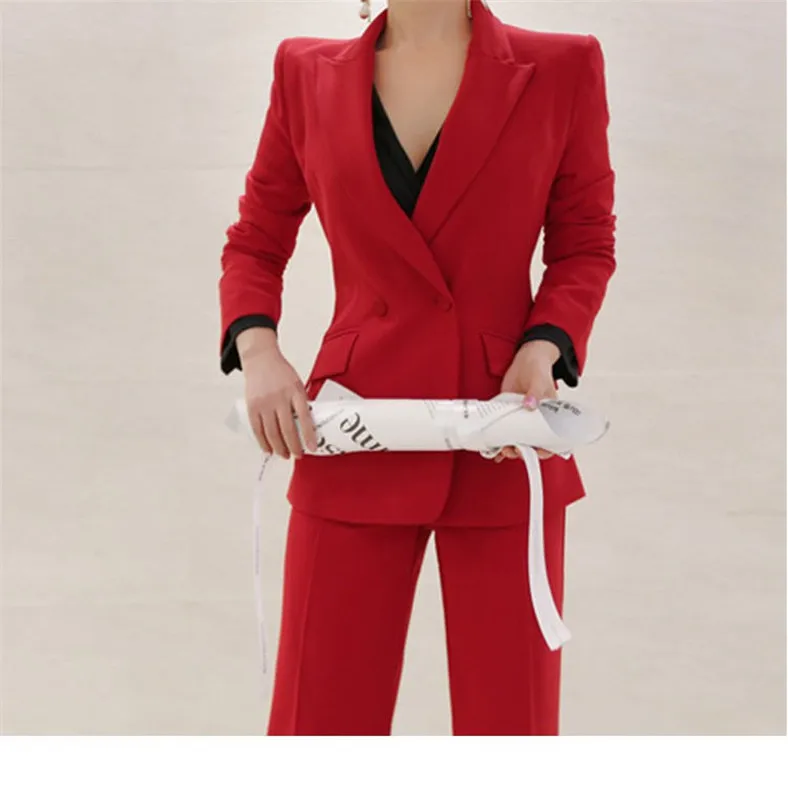 

Red Peak Lapel 2 PCS Women Suit Business Pantsuits Office Formal Uniform Ladies Work Wear Blazer Outfit Pantsuit Custom Made