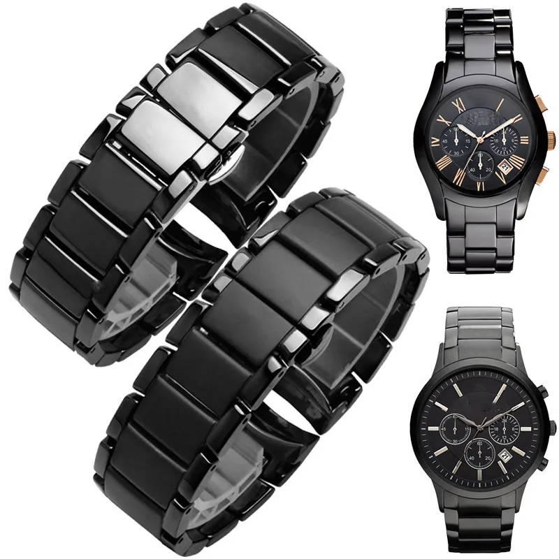 Hhigh quality for AR1451 AR1452 AR1400 AR1410 watchband with stainless steel butterfly clasp 22mm 24mm ceramics watch straps