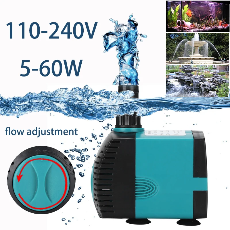 Aquarium Submersible Water Pump 3-60W Fountain Filter Fish Pond Quiet Water Pump Tank Fountain Side Suction Pump EU US UK Plug