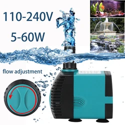 Bomba de água submersível do aquário 3-60w fonte filtro peixes lagoa bomba de água tranquila tanque de água bomba de sucção lateral da fonte ue eua uk plug