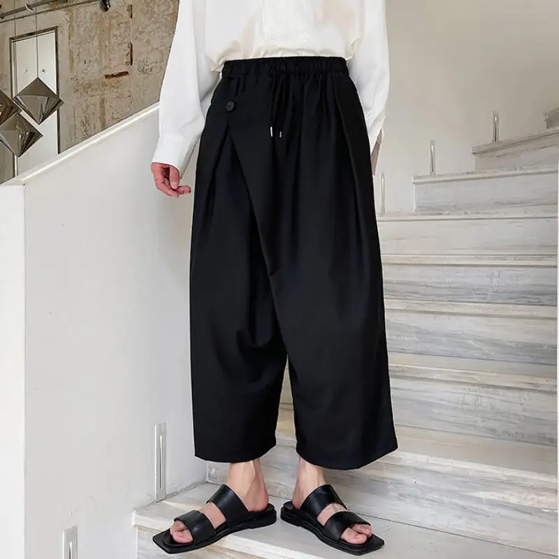 メンズ夏新作ゆったりワイドレッグクラシックシンプルダーク個性派イレギュラー大きいサイズストレートパンツ