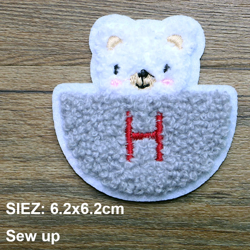 Cute Fashion Brown White Bear Chenille Icon Towel Embroidery Applique Patches for Clothing DIY Sew up Badge on the Backpack