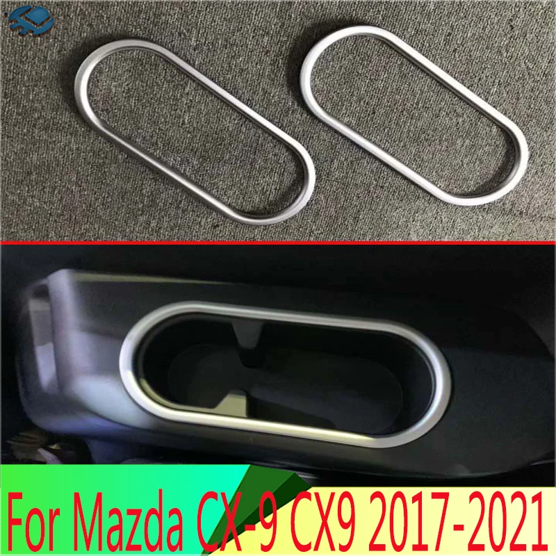 For Mazda CX-9 CX9 2017-2021 Decorate Accessories ABS Chrome Matte Rear Seat Drink Cup Holder Trim