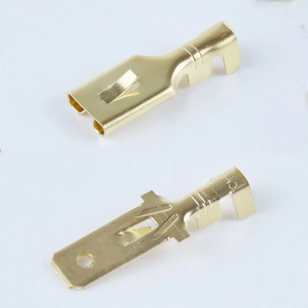 100 Stück/Set 7,8mm Crimpverbinder mit Widerhaken, Weiblich und Männlich, Gold Messing/Silber, für Auto-Lautsprecher und Elektrokabel – Detail 3