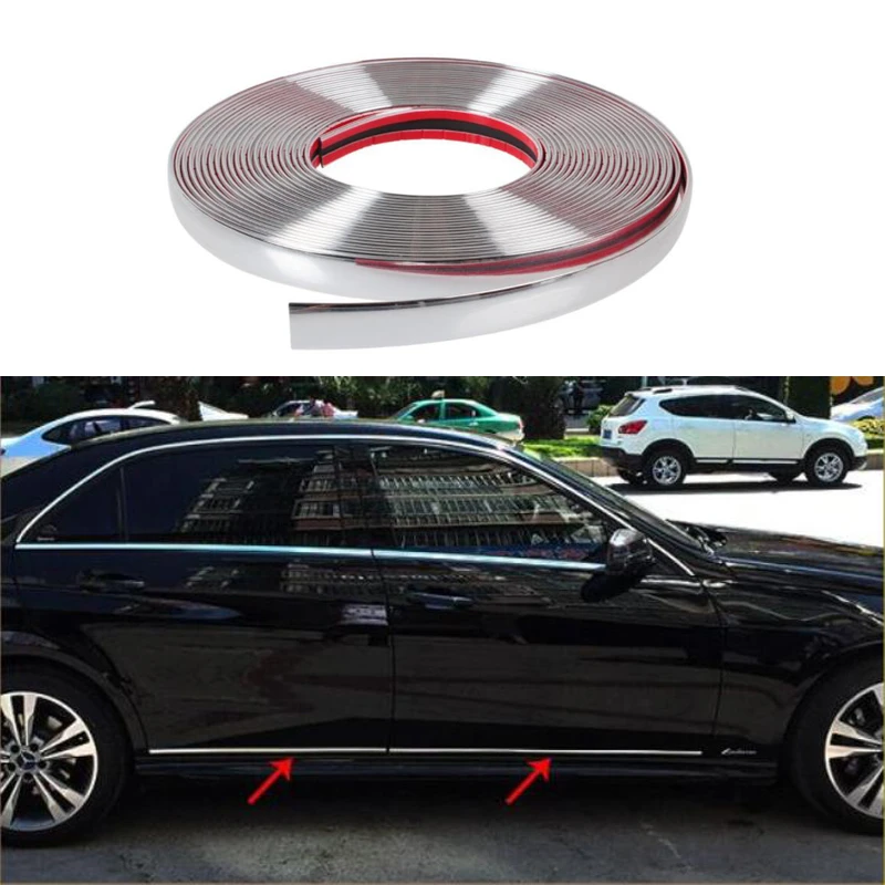 銀メッキの車のドア保護ストリップ,バックミラー付き保護ストリップ,衝突防止,5m x / 6/8/10/12/15/18/20/22/25/30mm