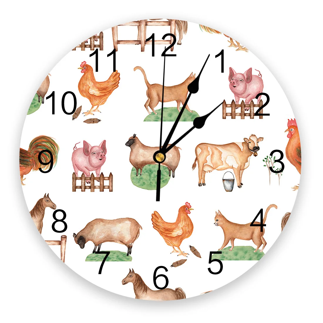 Country Style Farm Animal Cow Chicken Sheep Pig Wall Clock Modern Design Hanging Watch for Home Decoration Living Room Wall Art