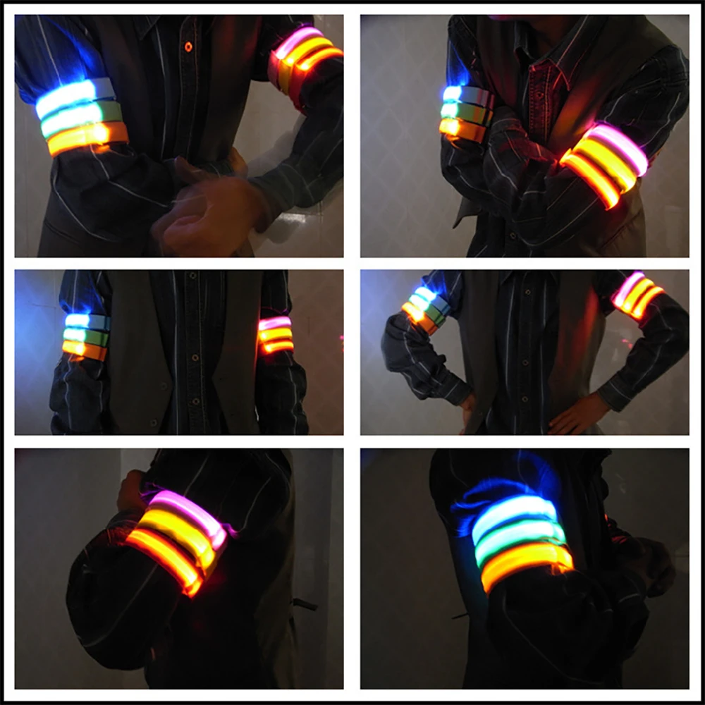 LED Reflective Bracelet Nylon Adjustable Armband Luminous Night Running Cycling Climing Strap Outdoor Sports Safety Bright Band