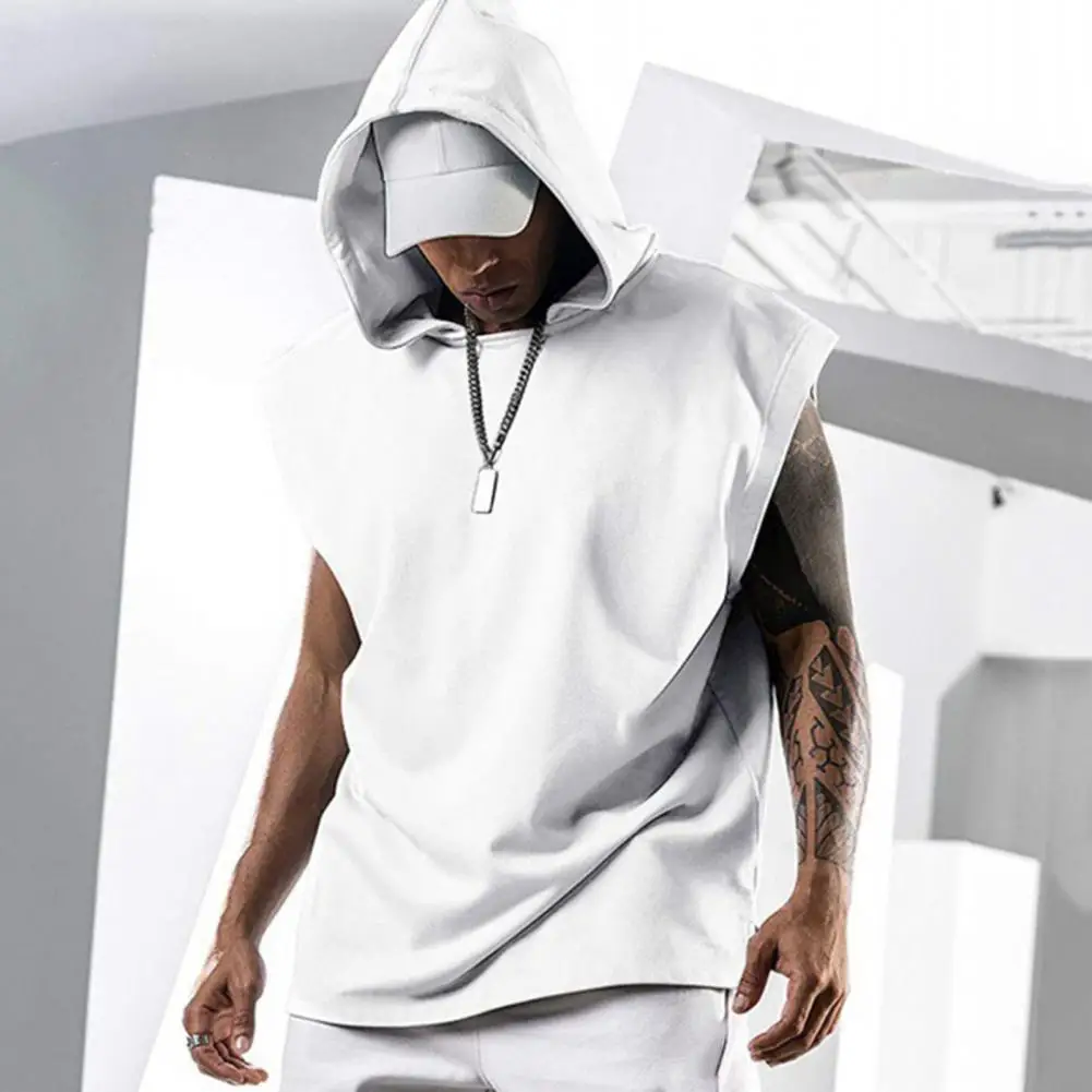 T-shirt  Casual Hooded Sleeveless All Match T-shirt Streetwear Loose Top Hooded   for School